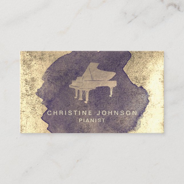 dark blue watercolor splash piano logo business card (Front)