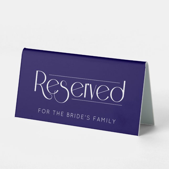 Dark Blue Wedding Reserved Table Tent Sign (Front)