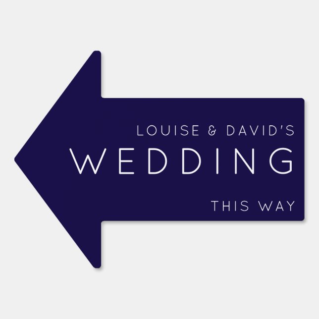 Dark Blue wedding this way arrow minimal Yard Sign (Front)
