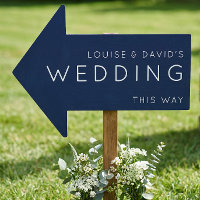 Dark Blue wedding this way arrow minimal Yard Sign