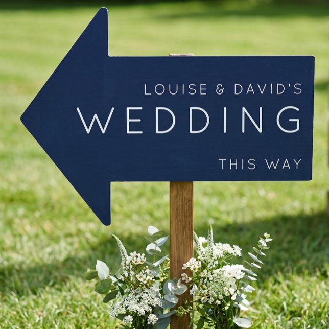 Dark Blue wedding this way arrow minimal Yard Sign (Creator Uploaded)