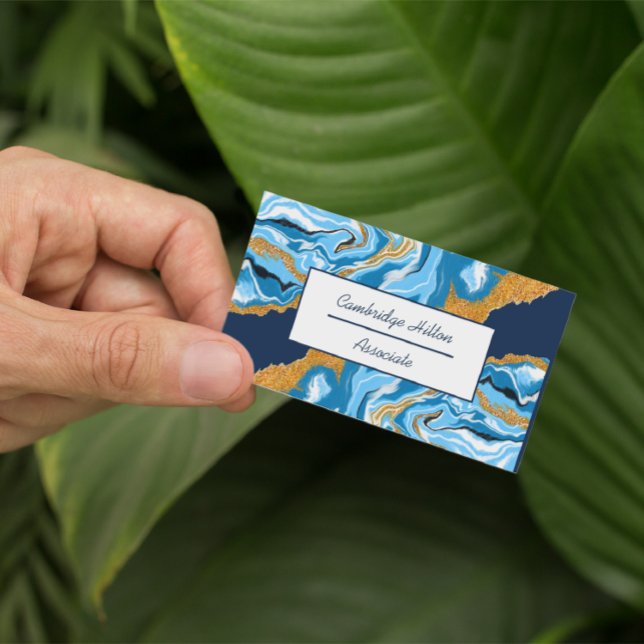 Dark Blue, white and Gold Marble Fluid Art   Business Card (Creator Uploaded)