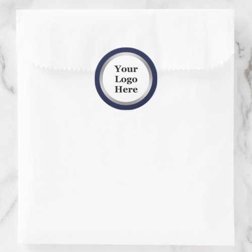 Dark Blue White and Silver Your Logo Here Template Classic Round Sticker