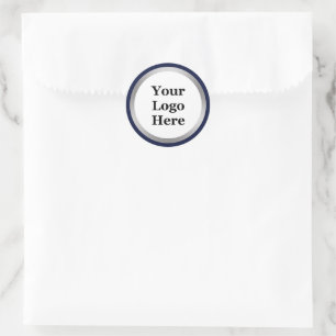 Dark Blue White and Silver Your Logo Here Template Classic Round Sticker