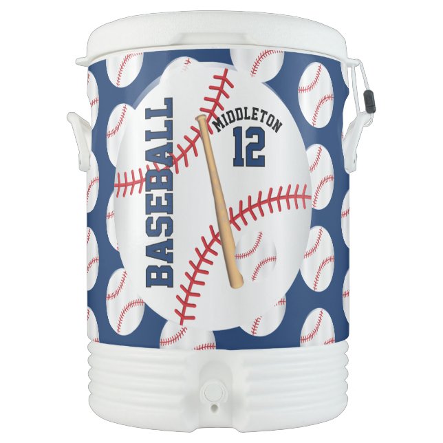 Dark Blue | White ⚾ Baseball Beverage Cooler (Front)