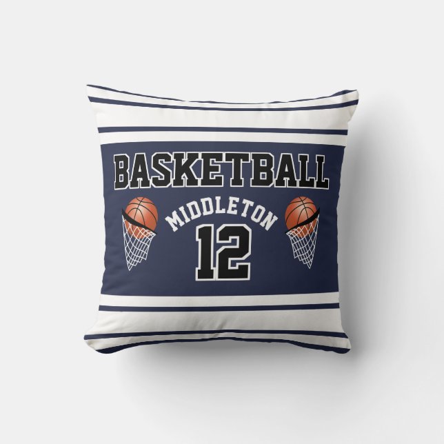 Dark Blue & White Basketball | Create Your Own Throw Pillow (Front)