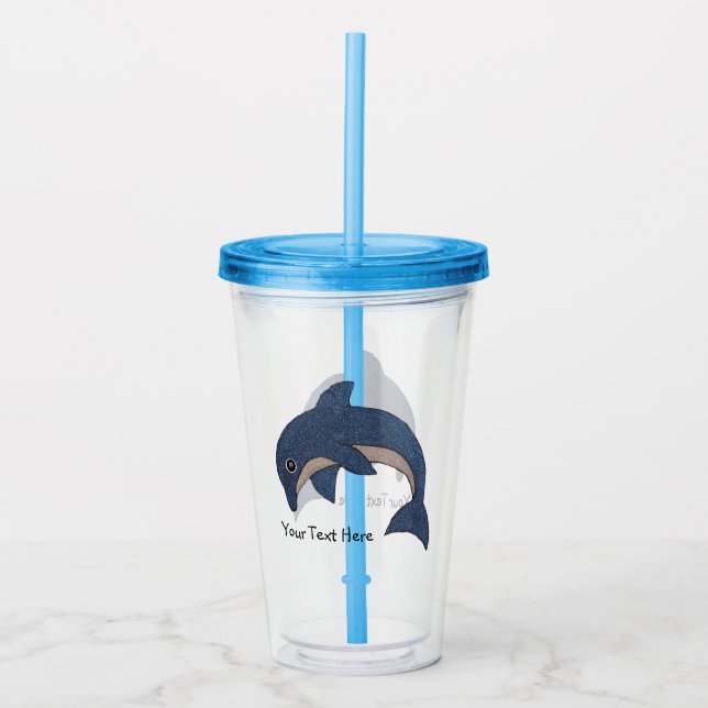 Dark Blue White Belly Sparkle Dolphin Jumping Acrylic Tumbler (Front)