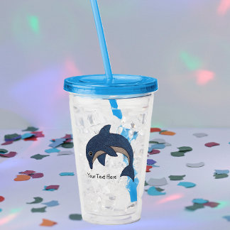 Dark Blue White Belly Sparkle Dolphin Jumping Acrylic Tumbler