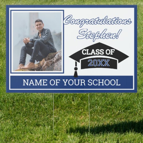 Dark Blue White Black Congratulations Grad Sign