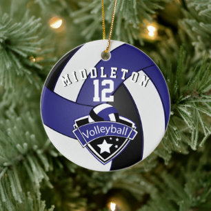 Dark Blue, White & Black Personalize 🏐 Volleyba Ceramic Ornament