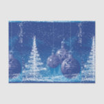 Dark Blue & White Christmas Ornaments & Trees Tissue Paper<br><div class="desc">Elegant winter scene dark blue christmas ornaments and white trees christmas illustration.</div>