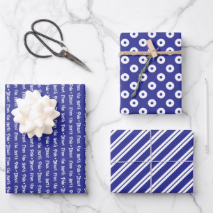 Dark Blue & White Coordinated Christmas Wrapping Paper Sheets