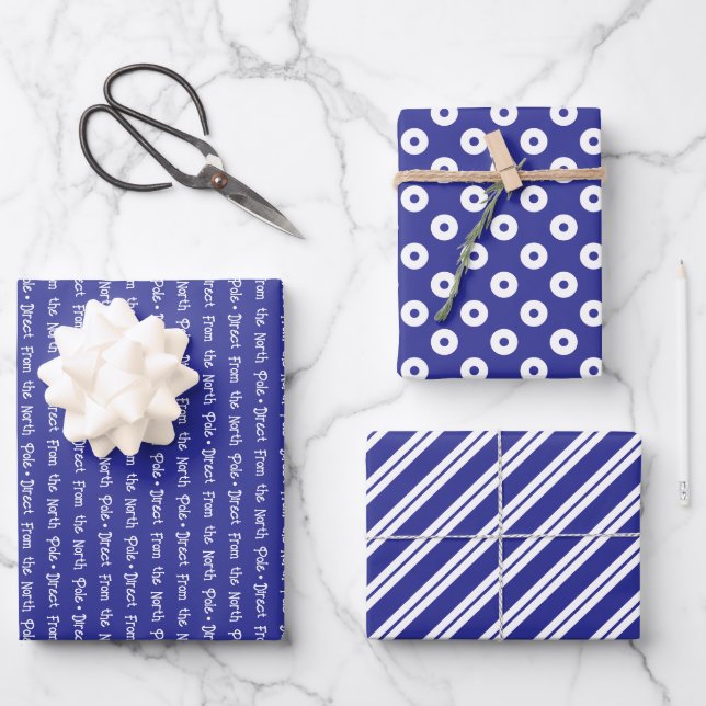 Dark Blue & White Coordinated Christmas Wrapping Paper Sheets (Front)