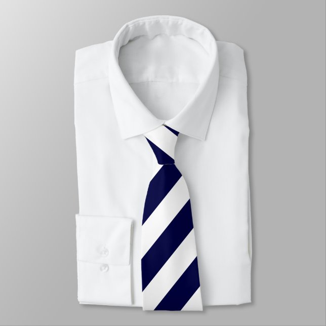 Dark Blue & White Diagonally-Striped Tie (Tied)