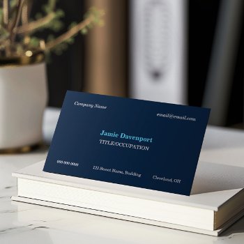 Dark Blue White Elegant Classic Minimalistic Business Card by birchandoak at Zazzle