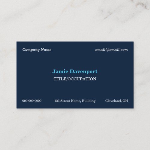 Dark Blue White Elegant Classic Minimalistic Business Card