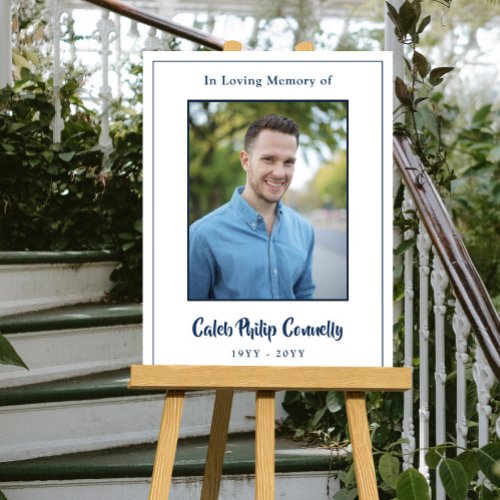 Dark Blue  White Elegant In Loving Memory Photo Foam Board