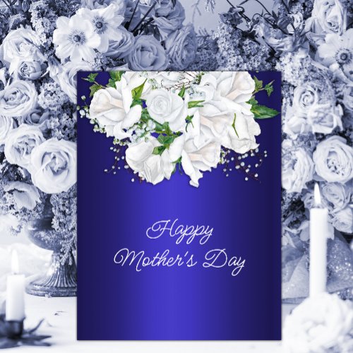 Dark Blue White Floral Roses Mothers Day Postcard