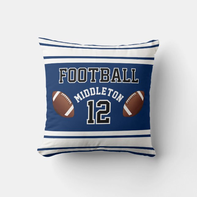 Dark Blue & White Football | Create Your Own Throw Pillow (Front)