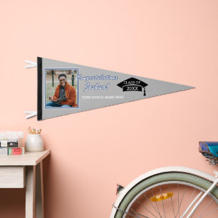 Dark Blue White Gray Black Congratulations Grad Pennant Flag