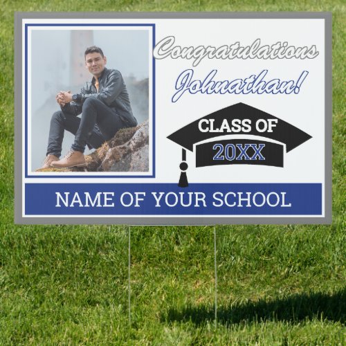 Dark Blue White Gray Black Congratulations Grad Sign