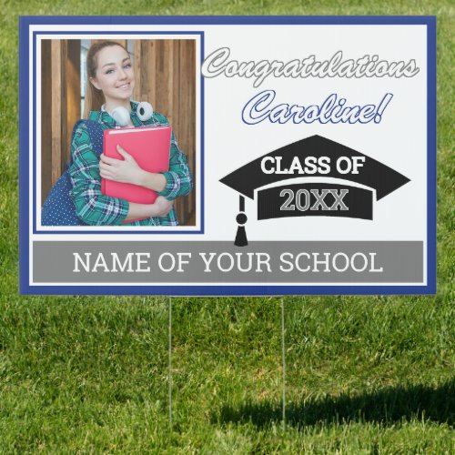 Dark Blue White Gray Black Congratulations Grad Sign