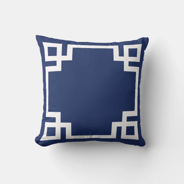 Dark Blue White Greek Key Throw Pillow (Front)
