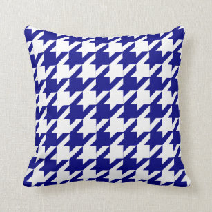 Dark Blue & White Houndstooth Pattern Throw Pillow