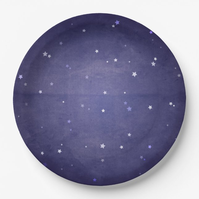 Dark Blue & White Magical Stars Halloween Party Paper Plates (Front)
