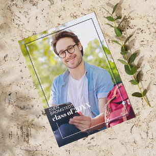 Dark Blue White Minimalist Graduation Announcement