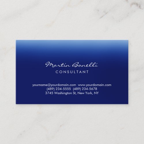 Dark Blue White Minimalist Script Business Card