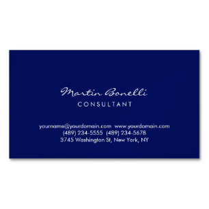 Dark Blue White Minimalist Script Plain Simple Business Card Magnet