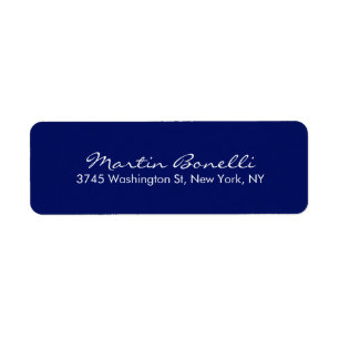 Dark Blue White Minimalist Script Plain Simple Label