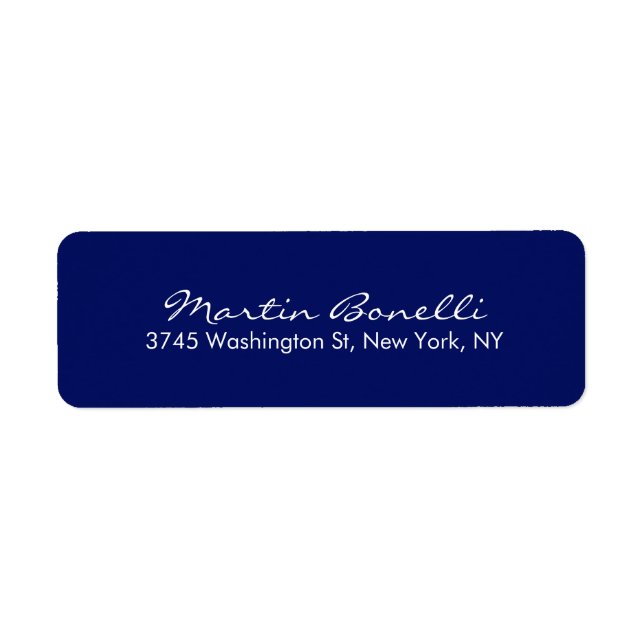 Dark Blue White Minimalist Script Plain Simple Label (Front)