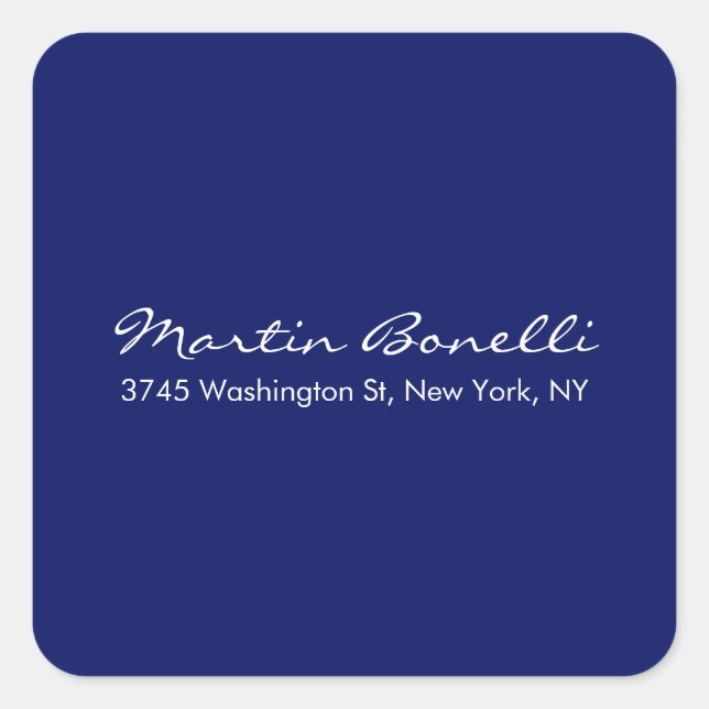 Dark Blue White Minimalist Script Plain Simple Square Sticker (Front)