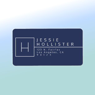 Dark Blue & White Monogrammed Return Address Label