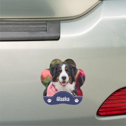 Dark Blue White Paw Prints Dog Photo  Name Car Magnet