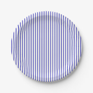 Dark Blue White Pinstripe Paper Plates