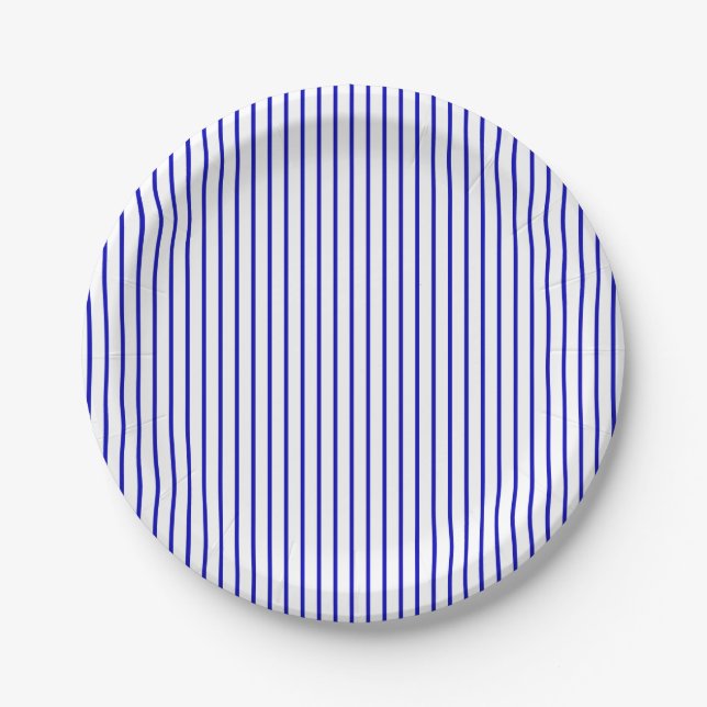 Dark Blue White Pinstripe Paper Plates (Front)