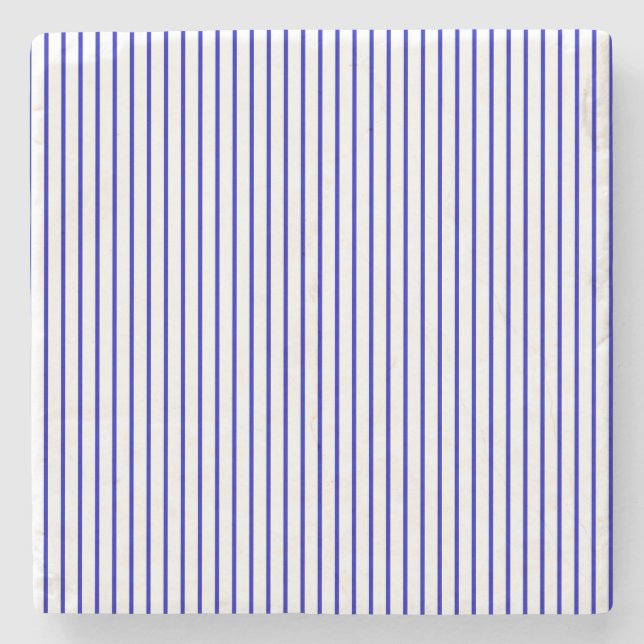 Dark Blue White Pinstripe Stone Coaster (Front)