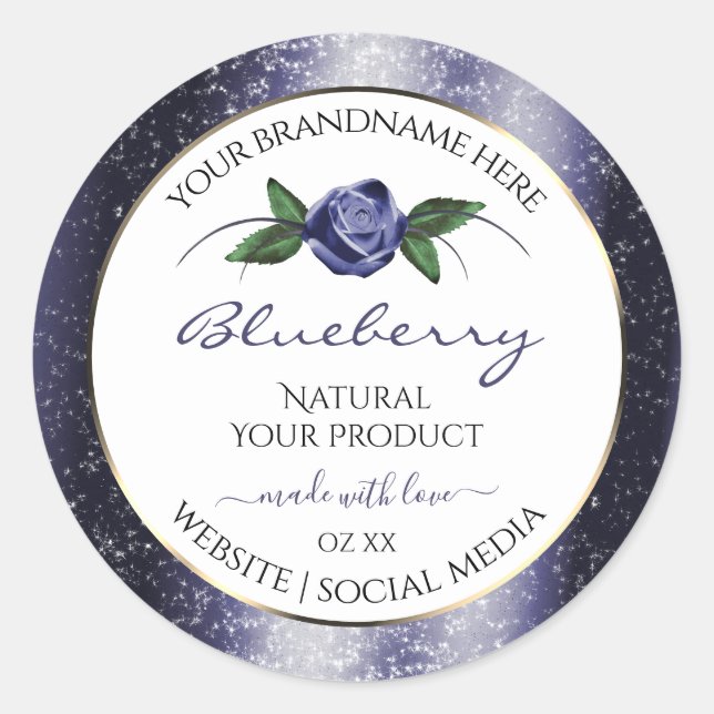 Dark Blue White Product Labels Sparkling Glitter (Front)