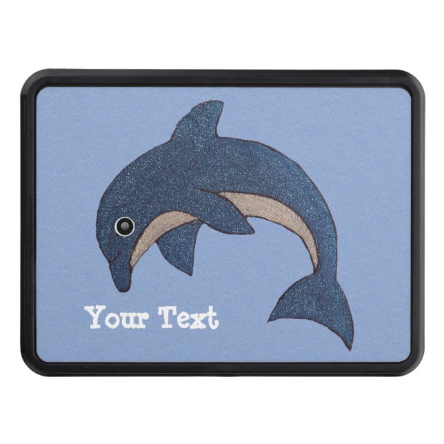 Dark Blue White Sparkle Jumping Dolphin Swirl Eye Hitch Cover (Front)