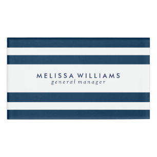 Dark-Blue & White Stripes Modern Design Name Tag