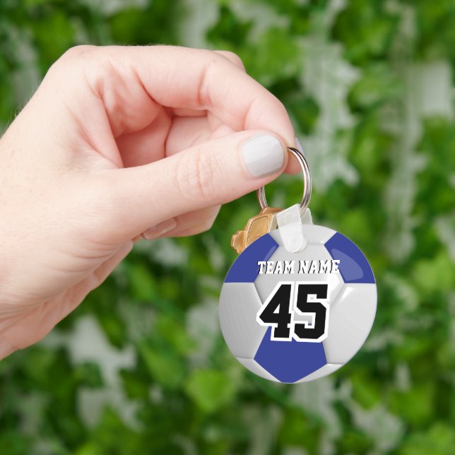 Dark Blue & White Team Soccer Ball Keychain (Hand)