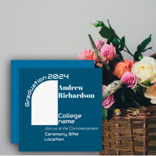 Dark blue white typography graduation Flat Card