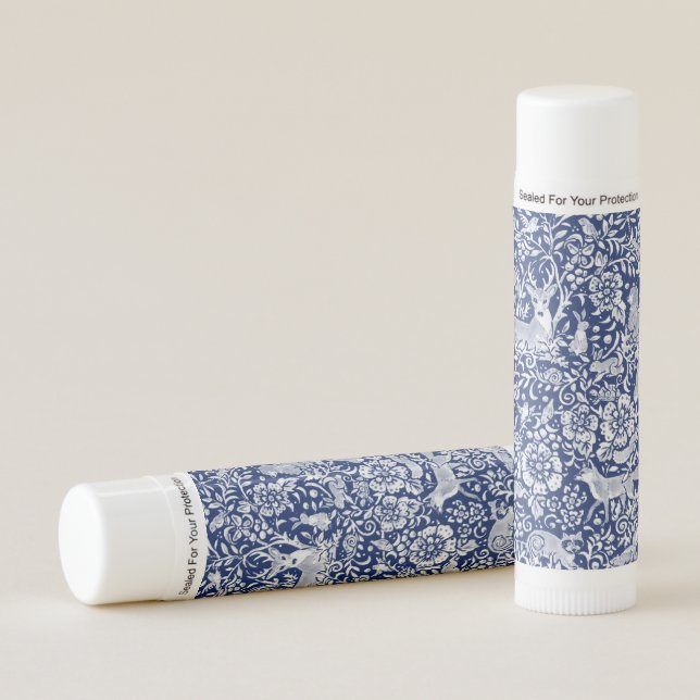 Dark Blue White Woodland Animal Nature Art Lip Balm (Front)