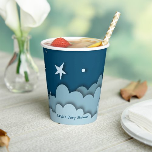 Dark Blue with Clouds and Stars Baby Shower  Paper Cups