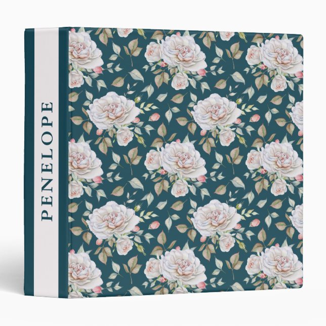 Dark Blue with Floral and Name 3 Ring Binder (Front/Spine)