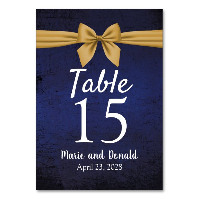 Dark Blue with Gold Bow Table Number (Front)