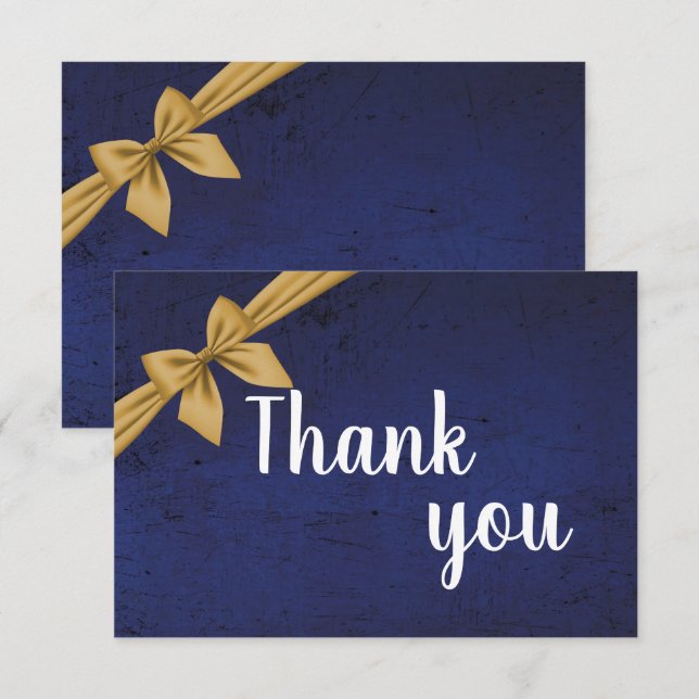 Dark Blue with Gold Bow Thank You Card (Front/Back)